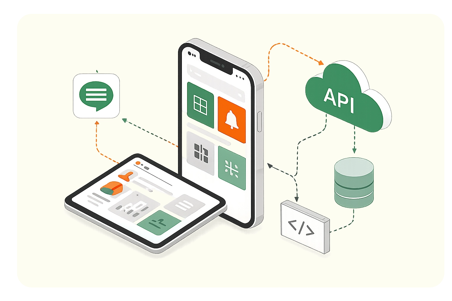 スマートフォンと外部APIが連携するアプリ開発のイメージ図